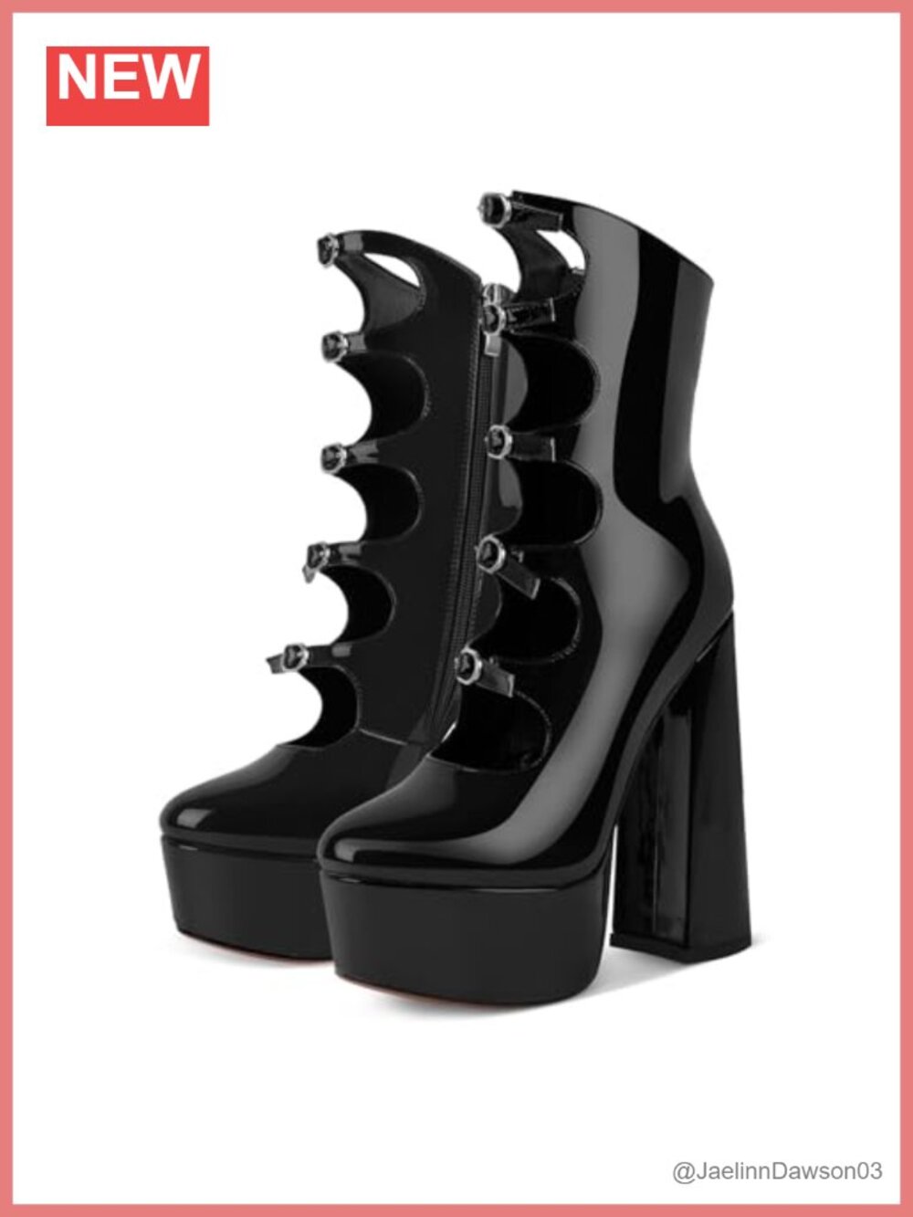 Women's Platform High Heels Side Zipper Adjustable Buckle Block Heel Pumps